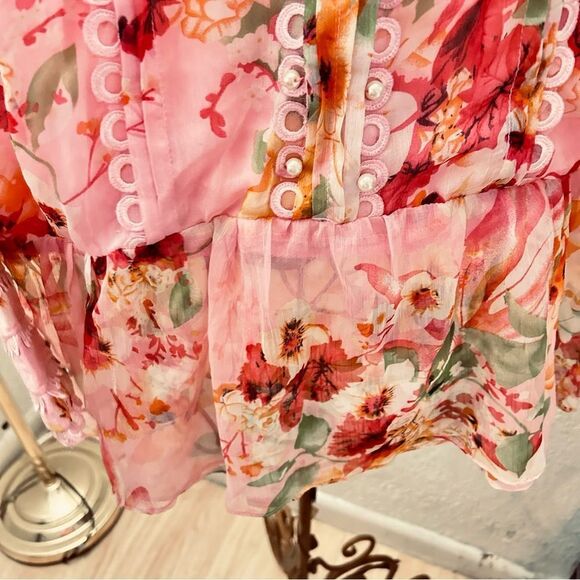 Threads and Motifs Blouse pink floral size M - Picture 8 of 11